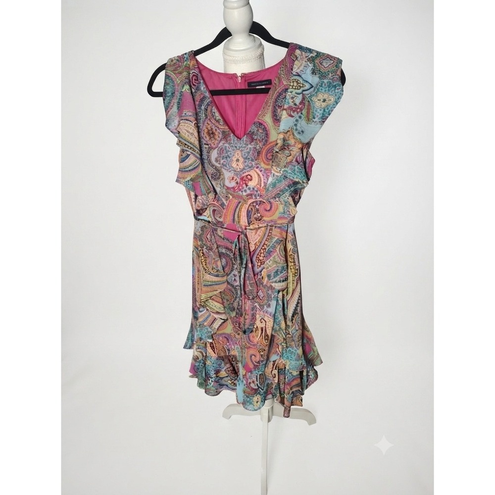 Tommy Hilfiger Womens Pink Paisley Ruffle V-Neck Sleeveless Tiered Dress Size 6